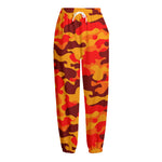 Orange Camouflage Print Fleece Lined Knit Pants