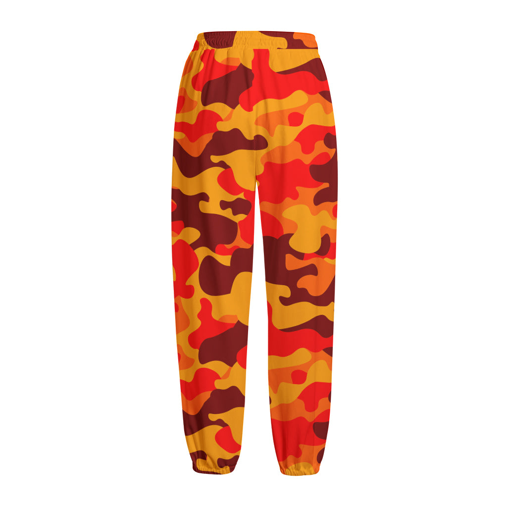 Orange Camouflage Print Fleece Lined Knit Pants