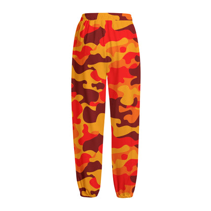 Orange Camouflage Print Fleece Lined Knit Pants