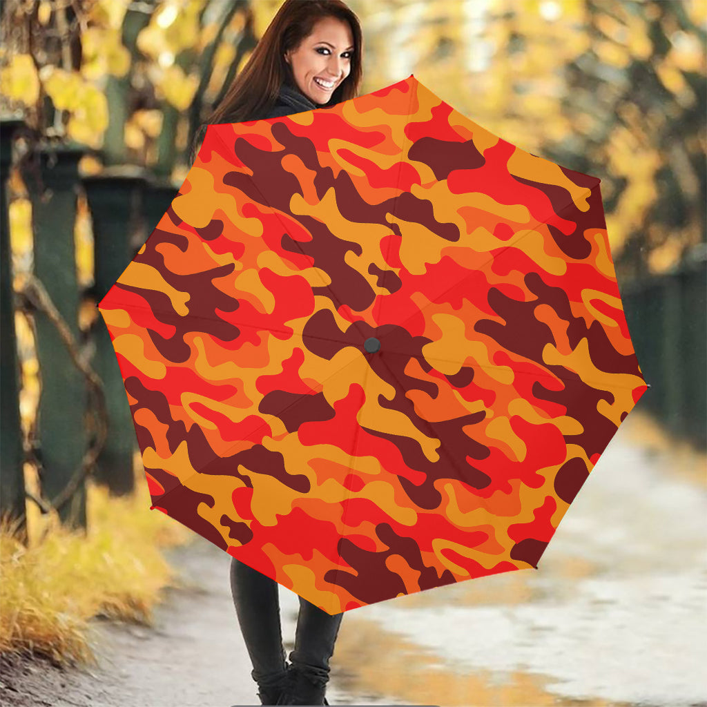 Orange Camouflage Print Foldable Umbrella