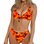 Orange Camouflage Print Front Bow Tie Bikini