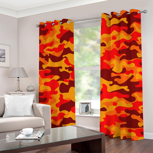 Orange Camouflage Print Grommet Curtains