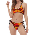 Orange Camouflage Print Halter Scoop Tie Side Bikini