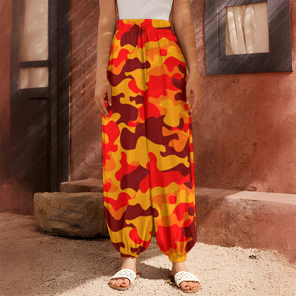 Orange Camouflage Print Harem Pants