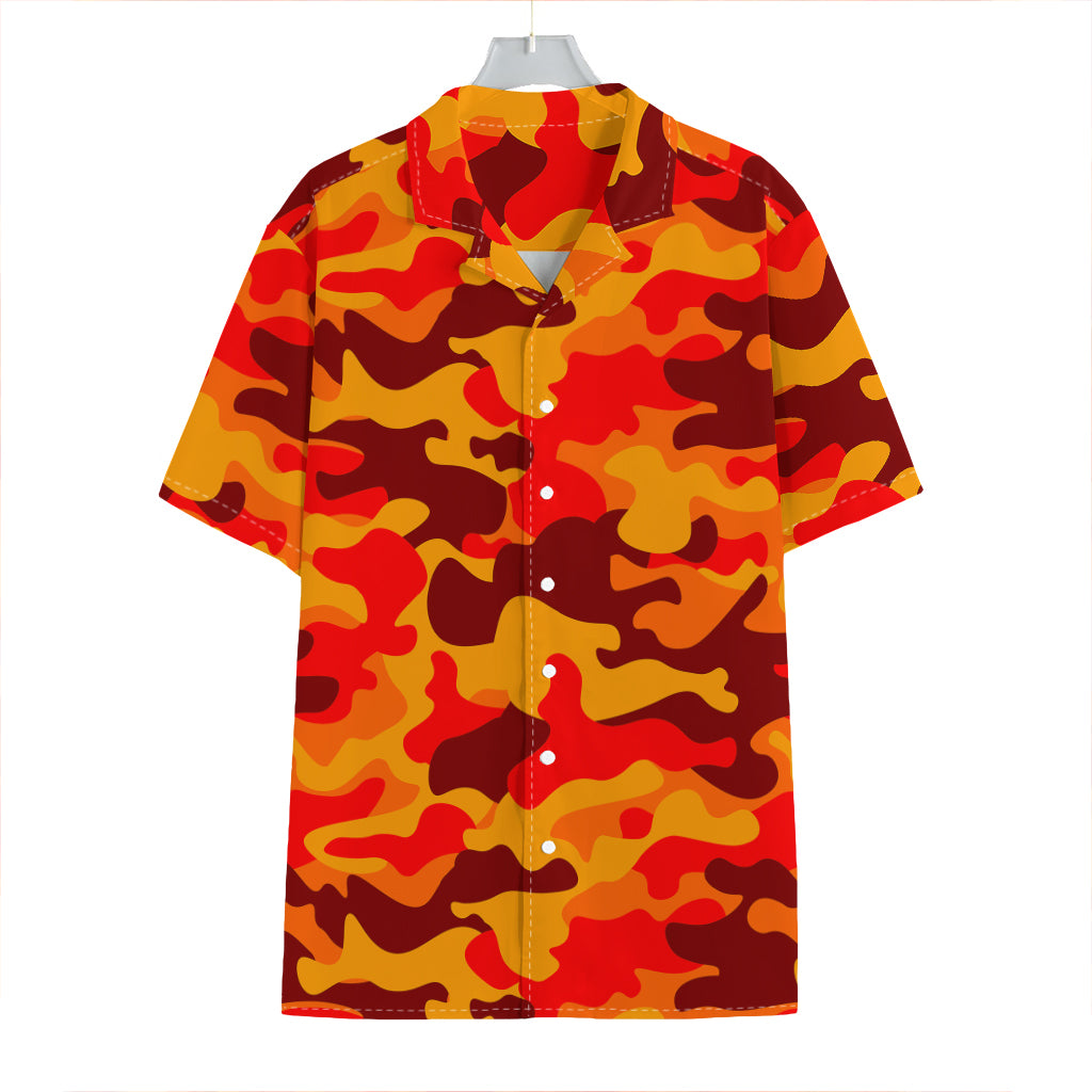 Orange Camouflage Print Hawaiian Shirt