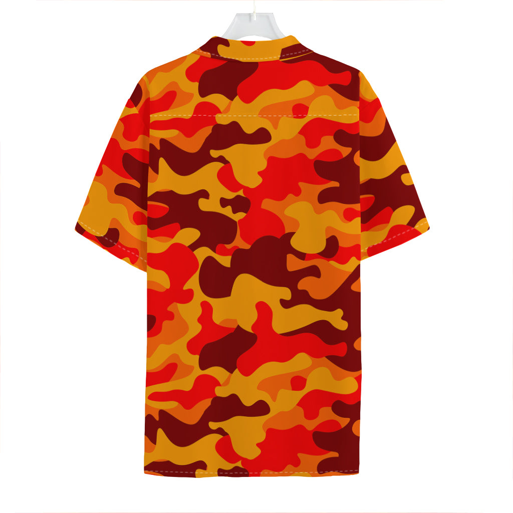 Orange Camouflage Print Hawaiian Shirt