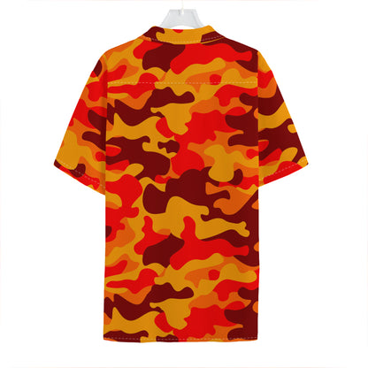 Orange Camouflage Print Hawaiian Shirt