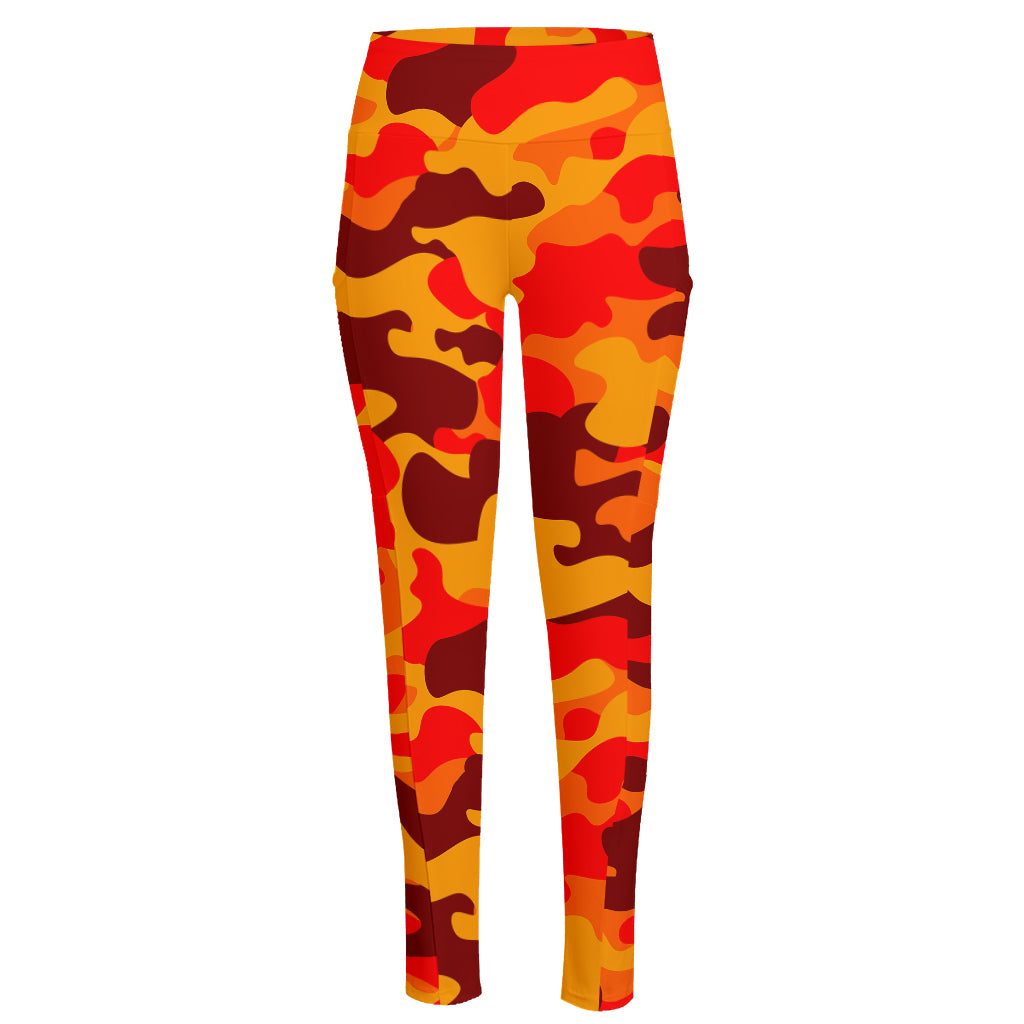 Orange Camouflage Print High-Waisted Pocket Leggings