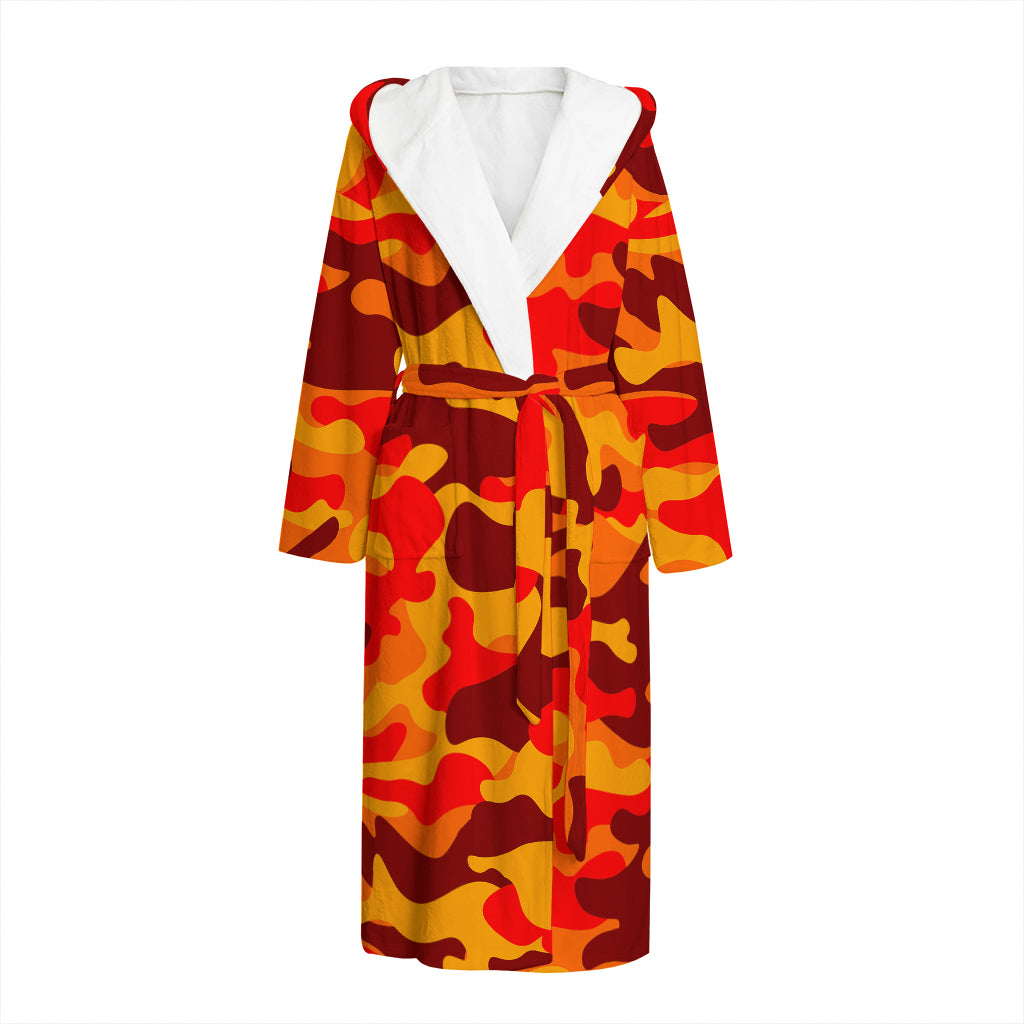 Orange Camouflage Print Hooded Bathrobe
