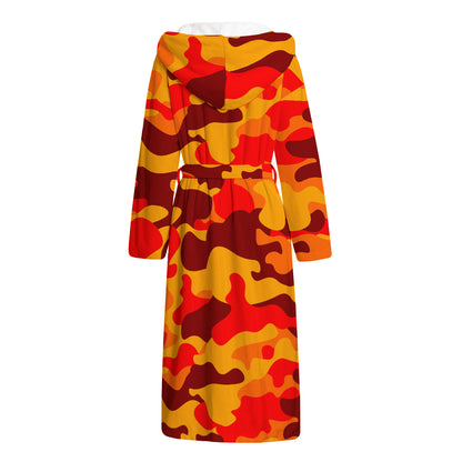 Orange Camouflage Print Hooded Bathrobe