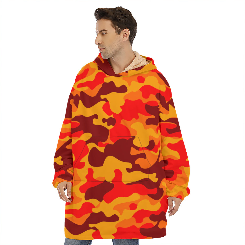 Orange Camouflage Print Hoodie Blanket