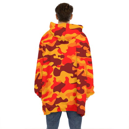 Orange Camouflage Print Hoodie Blanket