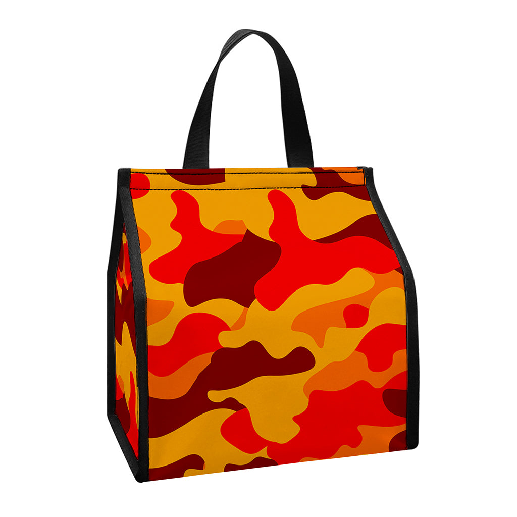 Orange Camouflage Print Insulated Lunch Tote