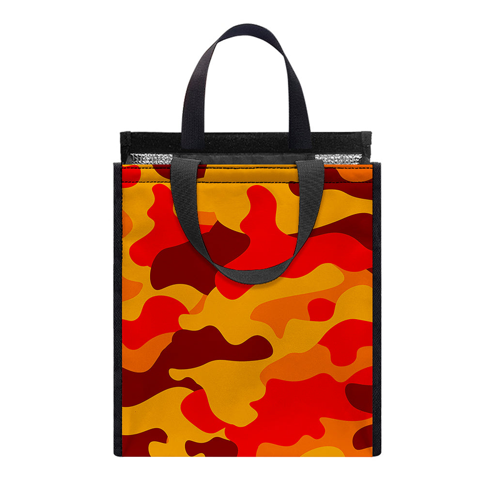Orange Camouflage Print Insulated Lunch Tote