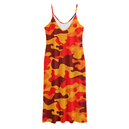 Orange Camouflage Print Jersey Midi Cami Dress