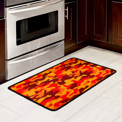 Orange Camouflage Print Kitchen Mat