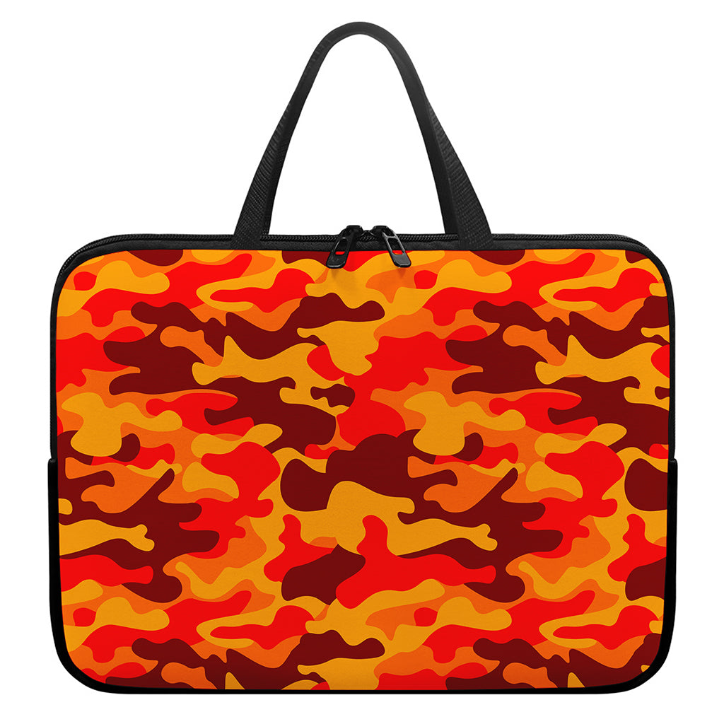 Orange Camouflage Print Laptop Sleeve With Handle