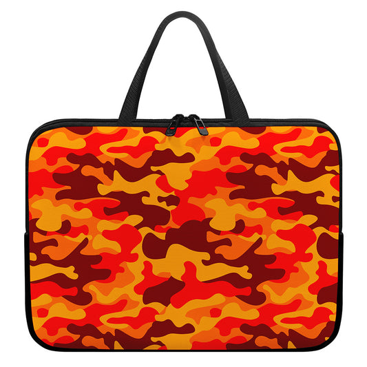 Orange Camouflage Print Laptop Sleeve With Handle