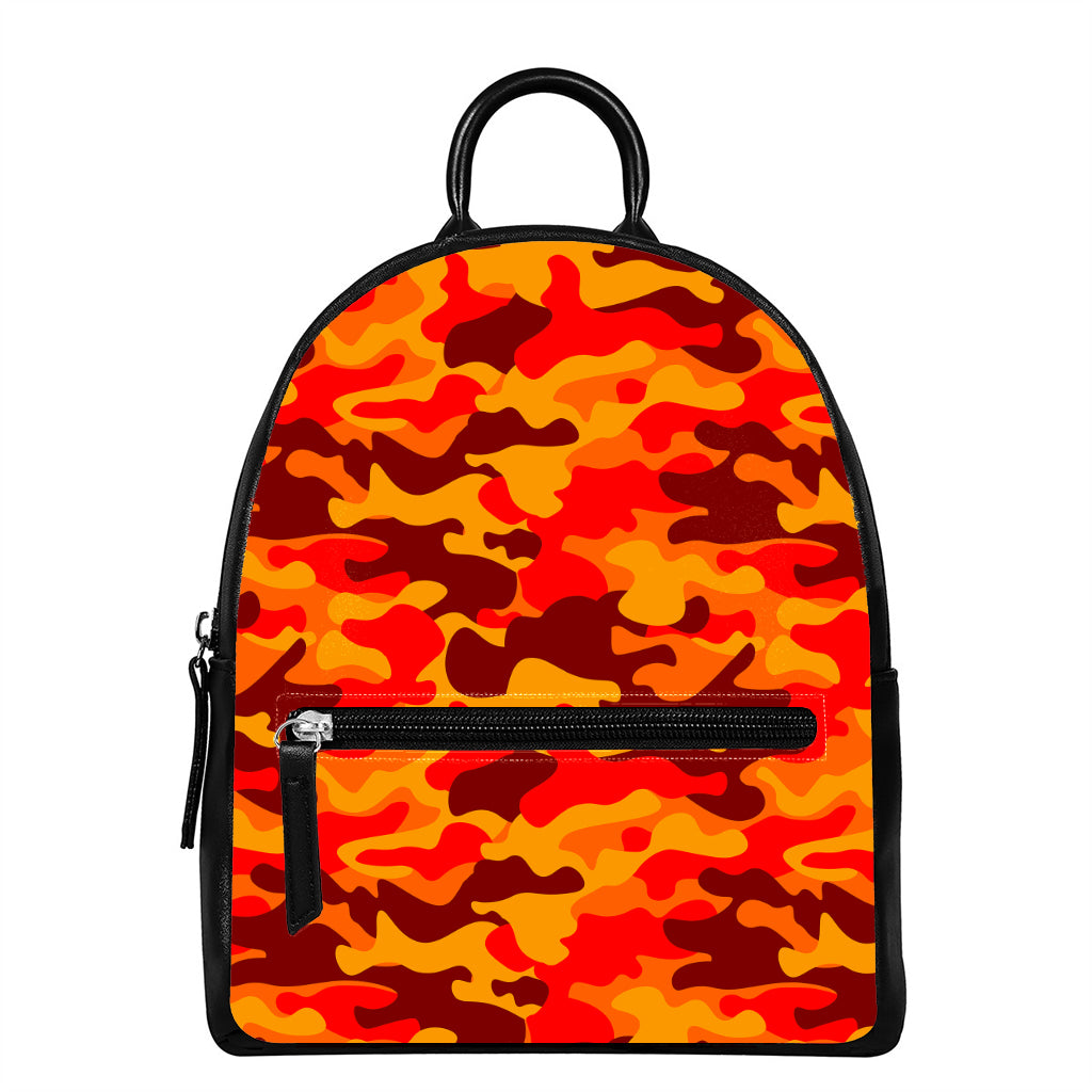 Orange Camouflage Print Leather Backpack
