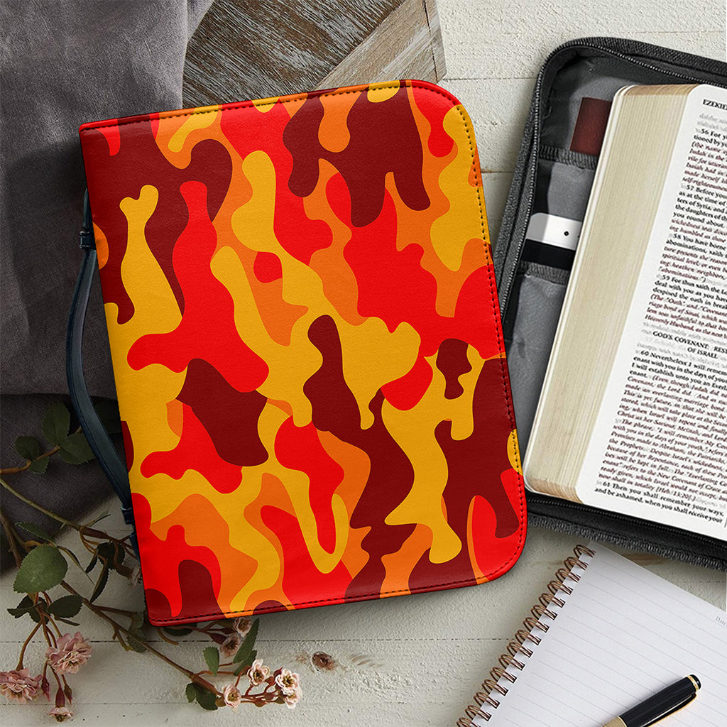 Orange Camouflage Print Leather Bible Cover