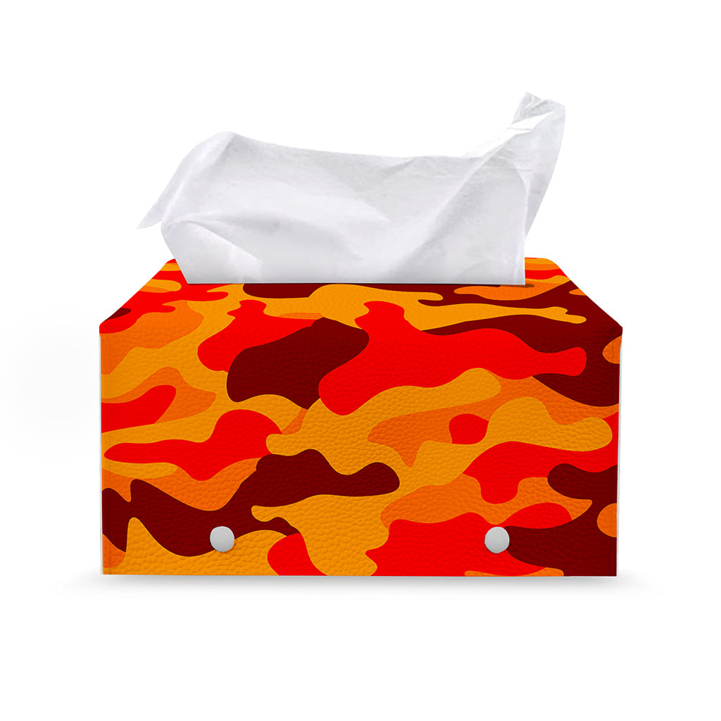 Orange Camouflage Print Leather Tissue Box Cover