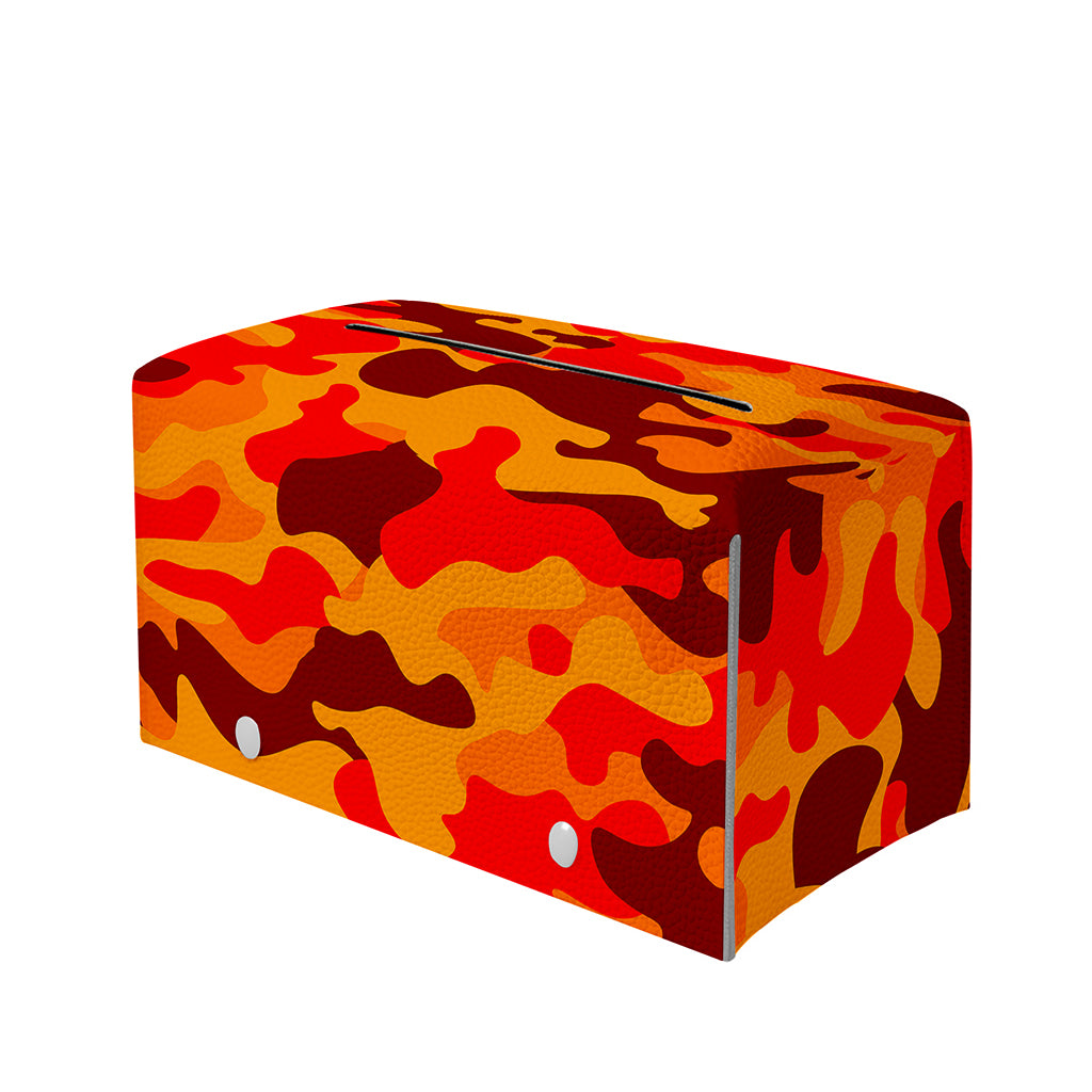 Orange Camouflage Print Leather Tissue Box Cover