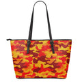 Orange Camouflage Print Leather Tote Bag With Zipper
