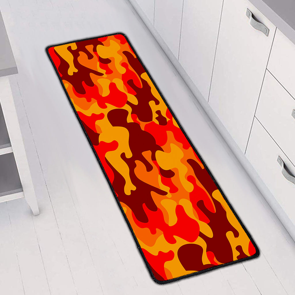 Orange Camouflage Print Long Kitchen Mat