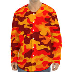 Orange Camouflage Print Long Sleeve Baseball Jersey