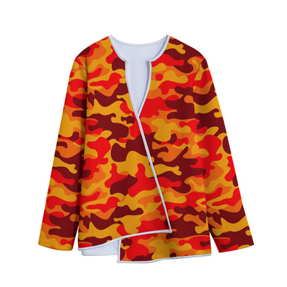 Orange Camouflage Print Long Sleeve Short Coat