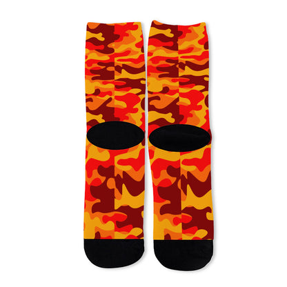 Orange Camouflage Print Long Socks