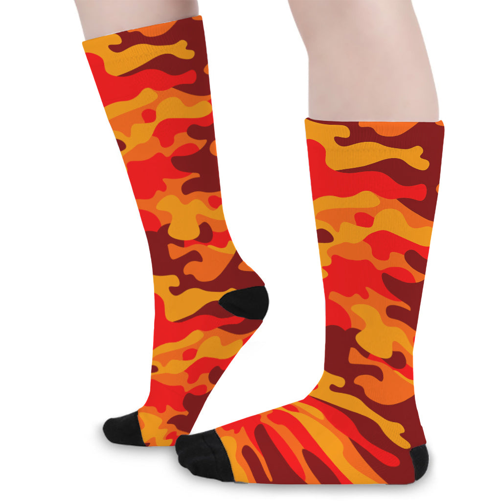Orange Camouflage Print Long Socks