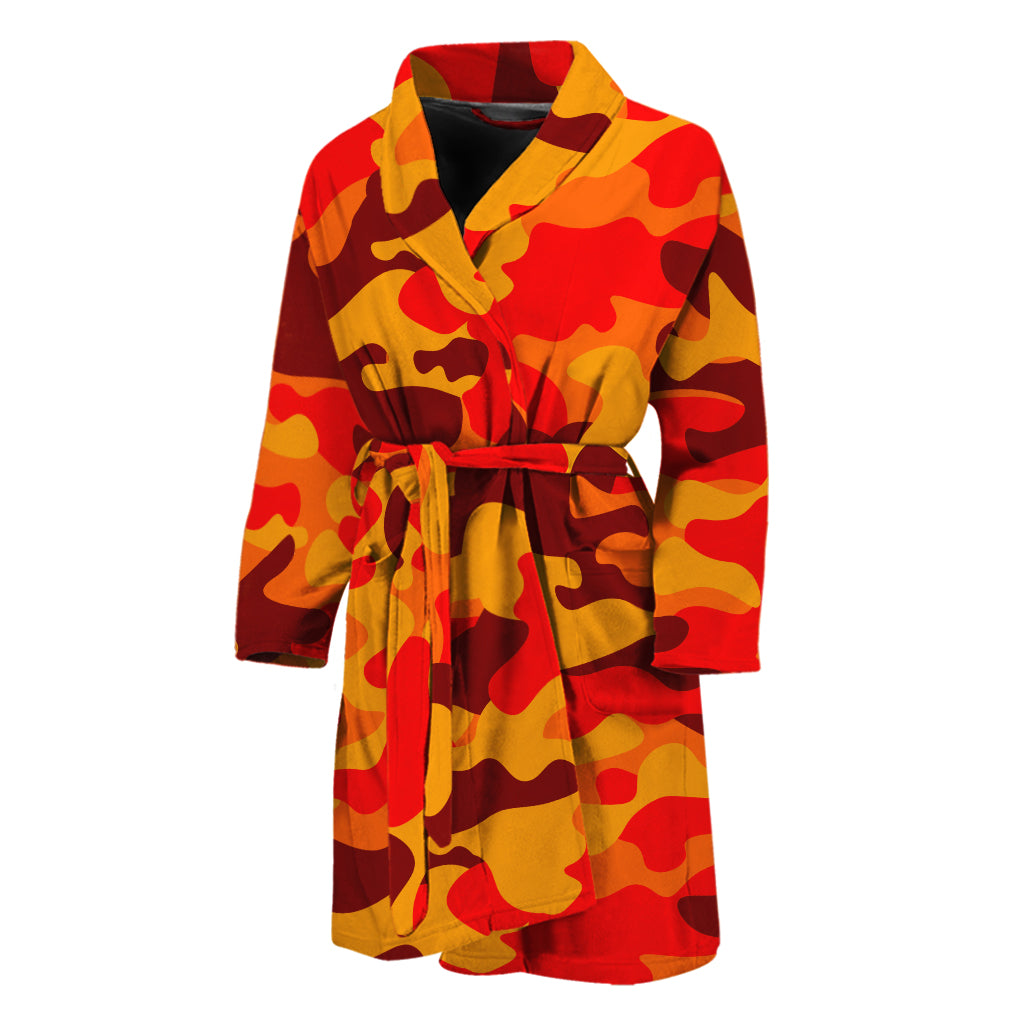 Orange Camouflage Print Men's Bathrobe