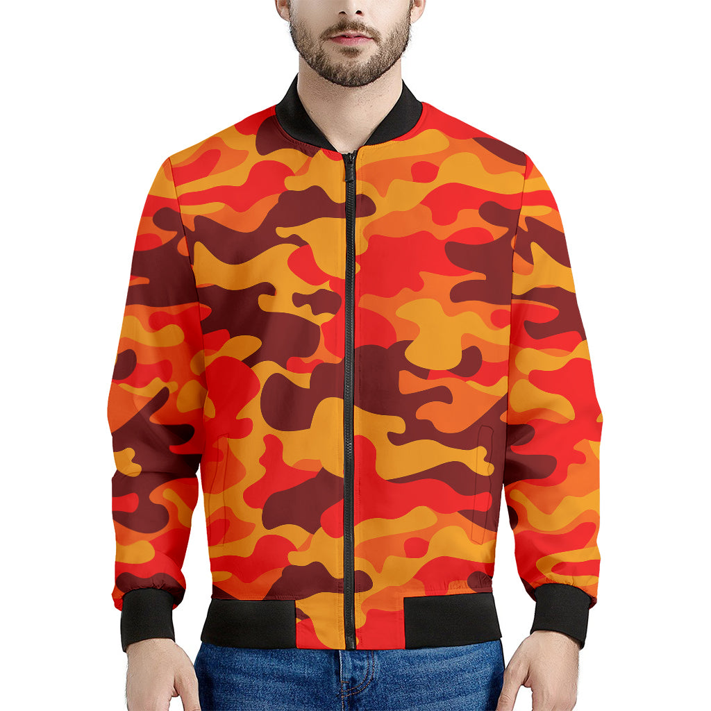 Orange Camouflage Print Men s Bomber Jacket