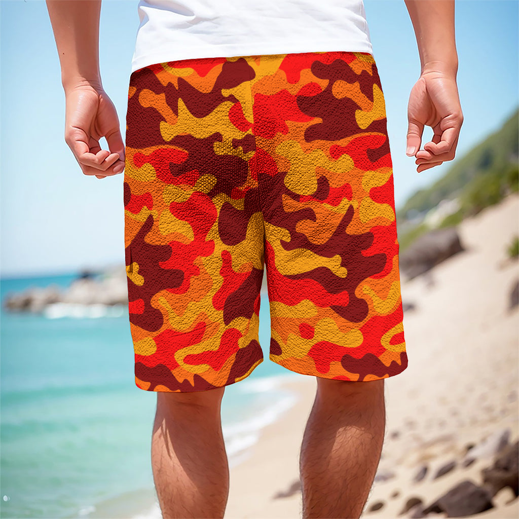 Orange Camouflage Print Men's Cargo Shorts