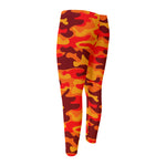 Orange Camouflage Print Men's Compression Pants