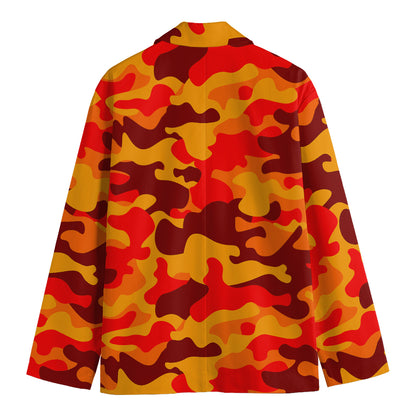 Orange Camouflage Print Men's Cotton Blazer