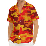 Orange Camouflage Print Men's Deep V-Neck Shirt