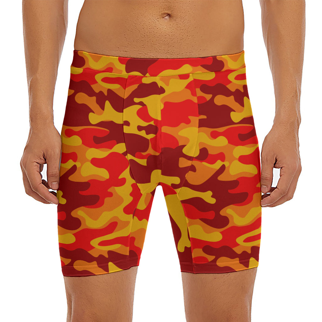 Orange Camouflage Print Men's Long Boxer Briefs