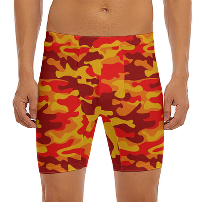 Orange Camouflage Print Men's Long Boxer Briefs