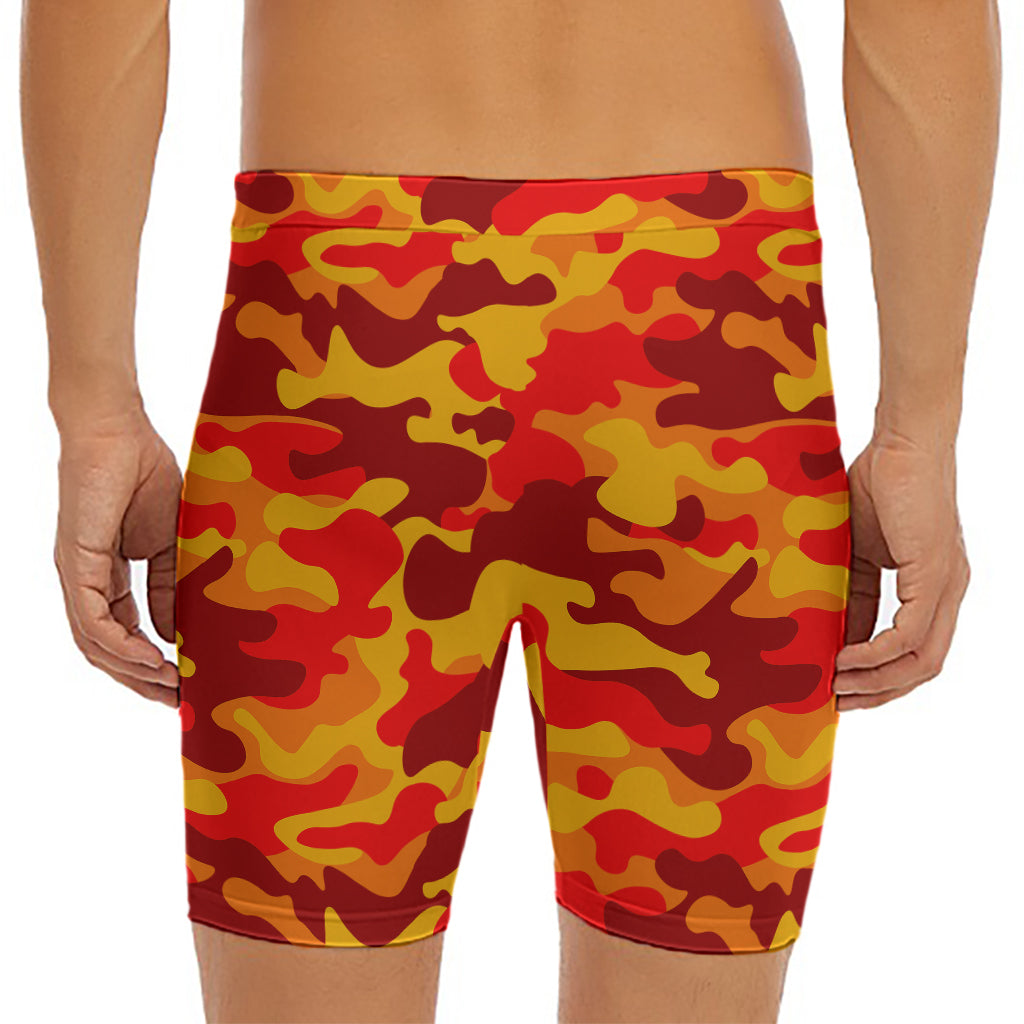 Orange Camouflage Print Men's Long Boxer Briefs