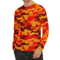 Orange Camouflage Print Men's Long Sleeve Rash Guard