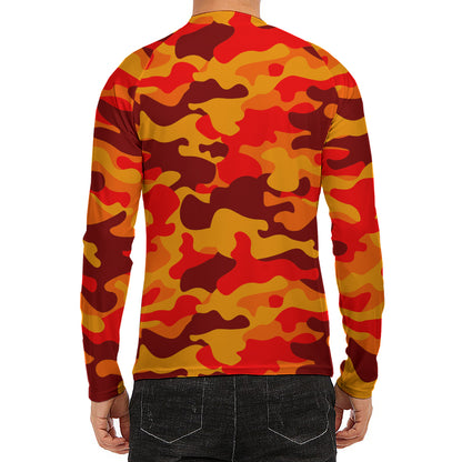 Orange Camouflage Print Men's Long Sleeve Rash Guard