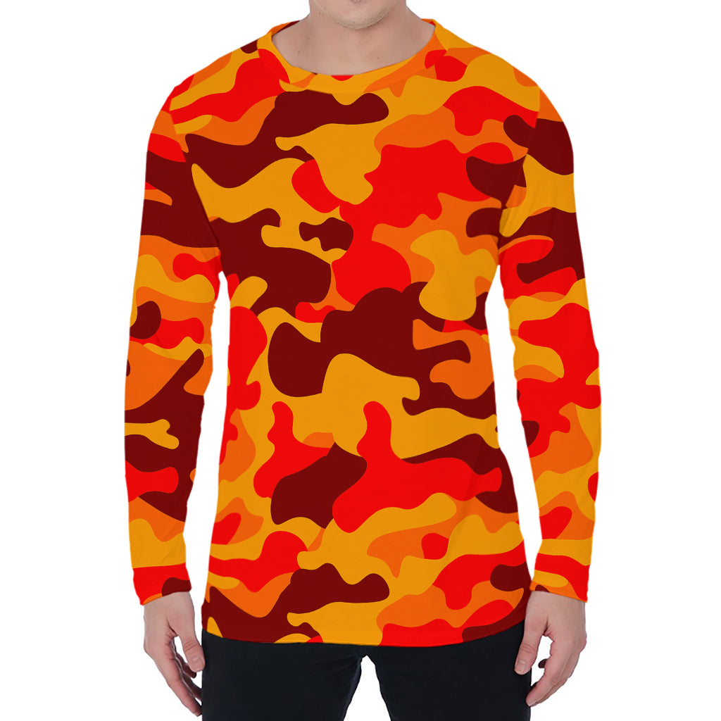 Orange Camouflage Print Men's Long Sleeve T-Shirt