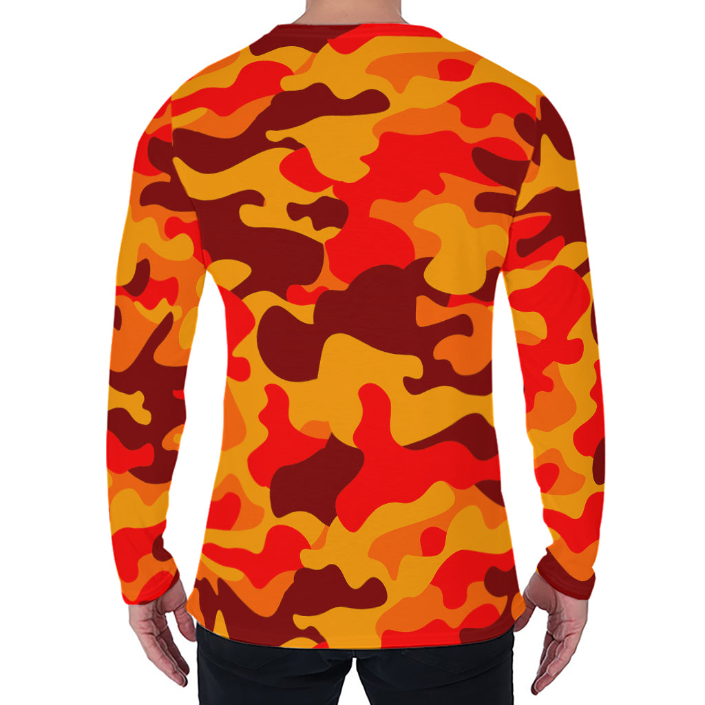 Orange Camouflage Print Men's Long Sleeve T-Shirt