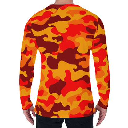 Orange Camouflage Print Men's Long Sleeve T-Shirt
