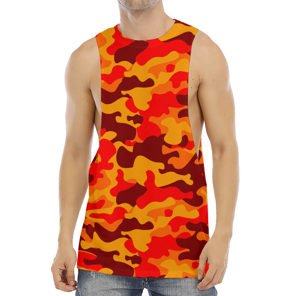 Orange Camouflage Print Men's Muscle Tank Top