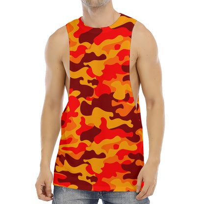 Orange Camouflage Print Men's Muscle Tank Top