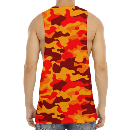 Orange Camouflage Print Men's Muscle Tank Top