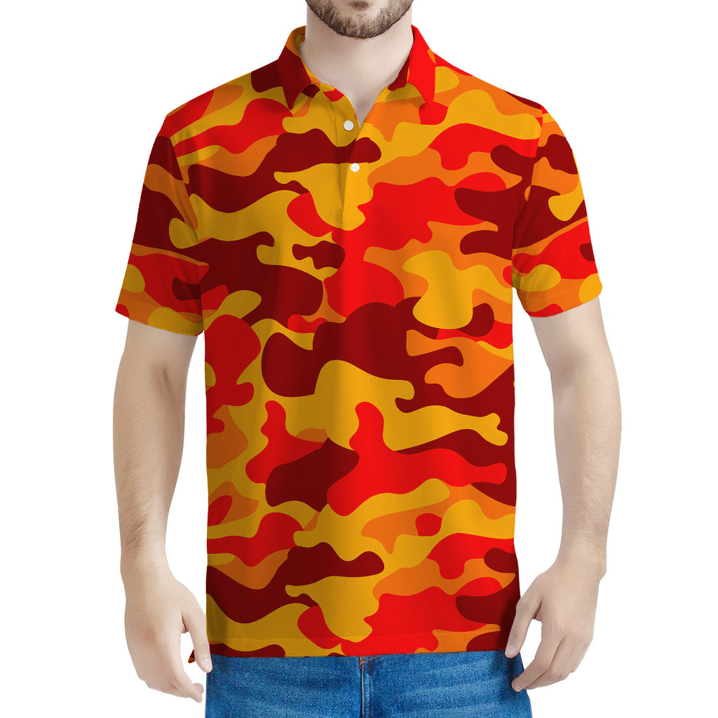 Orange Camouflage Print Men's Polo Shirt